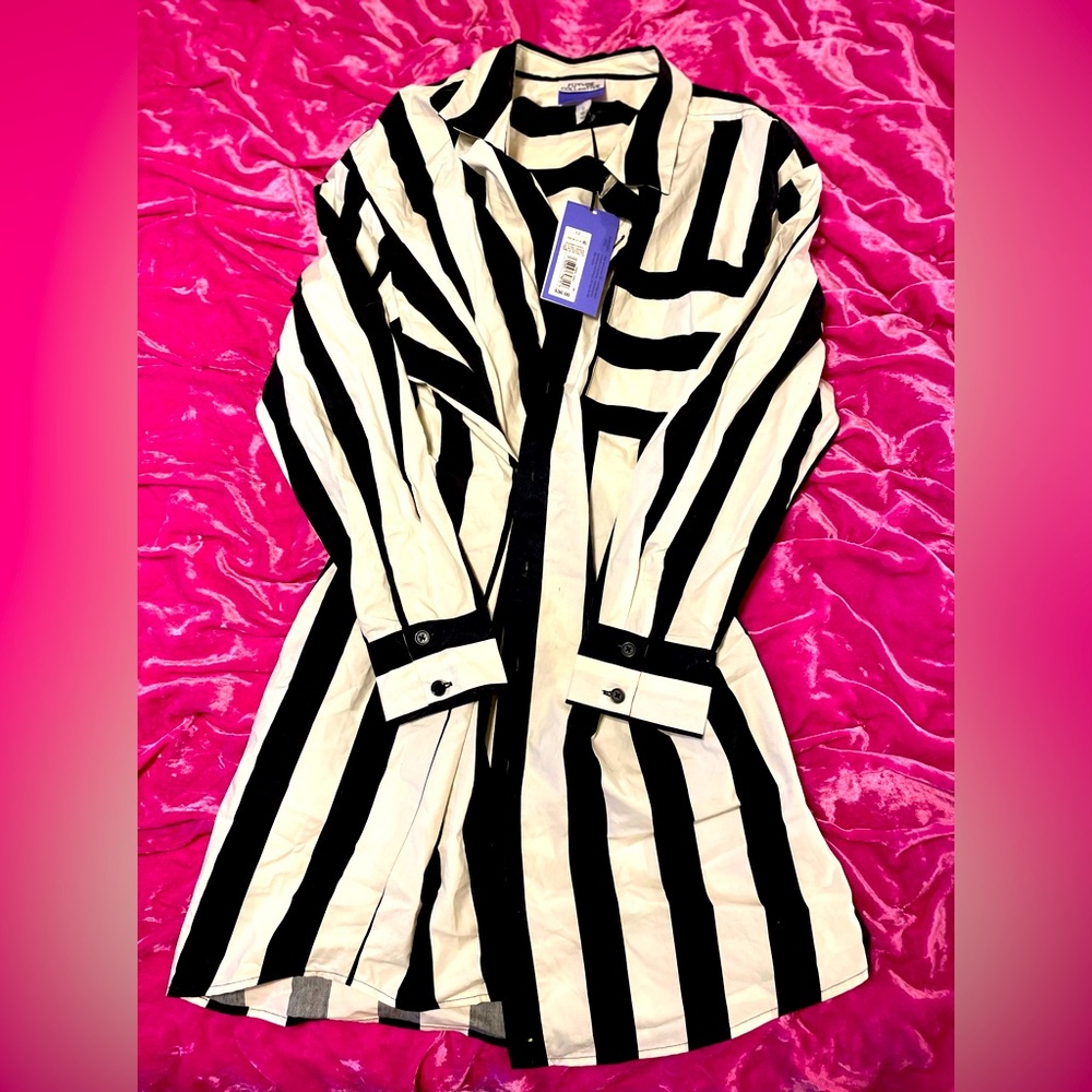 Future Collective with Kahlana Barfield Brown Asymmetrical Striped Dress